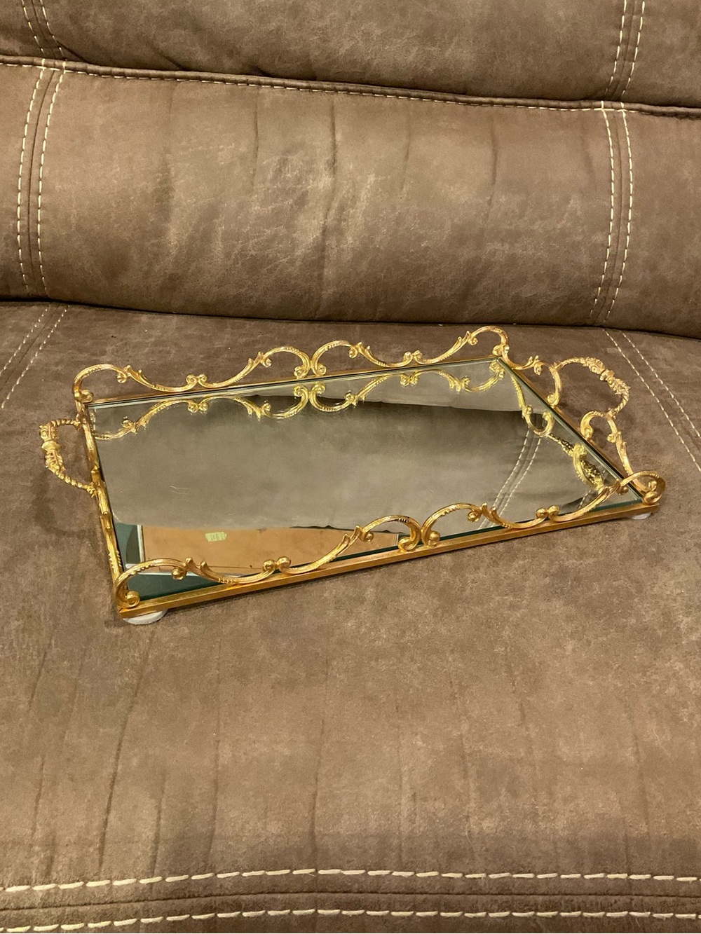 Ornate Vintage Gold Vanity Mirrored Tray